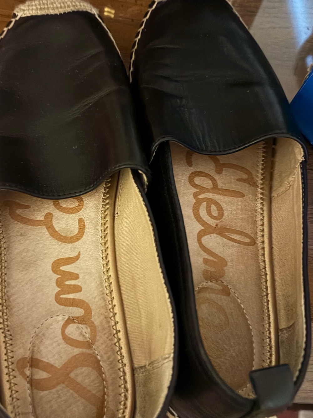 Sam Edelman Black Leather Espadrille Slip-On Flats - Picture 3 of 4